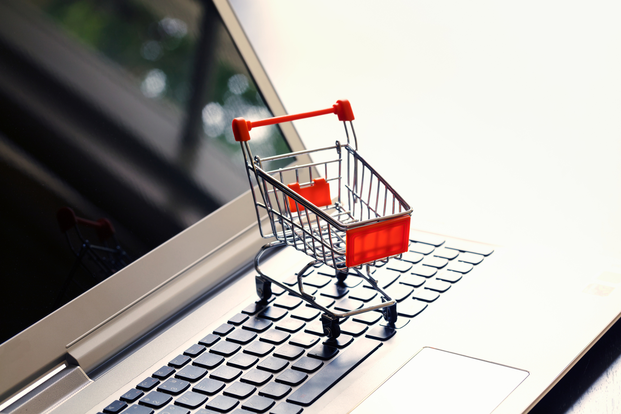 Online shopping with cart idea concept